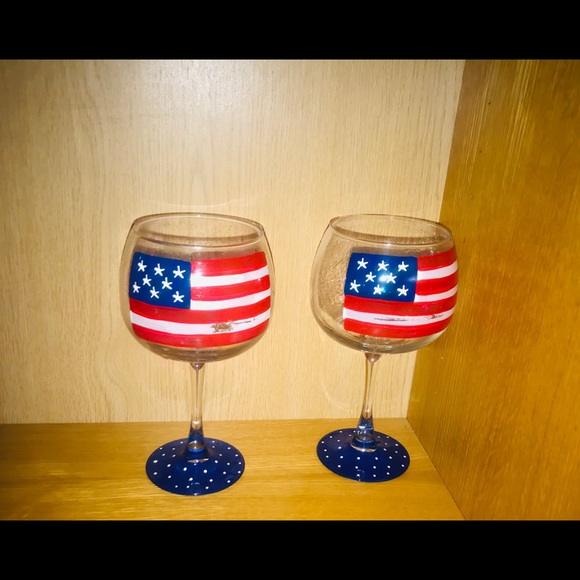 Hand painted Other - New 2 Modern Flag Wine Glasses Desert Cups Americana